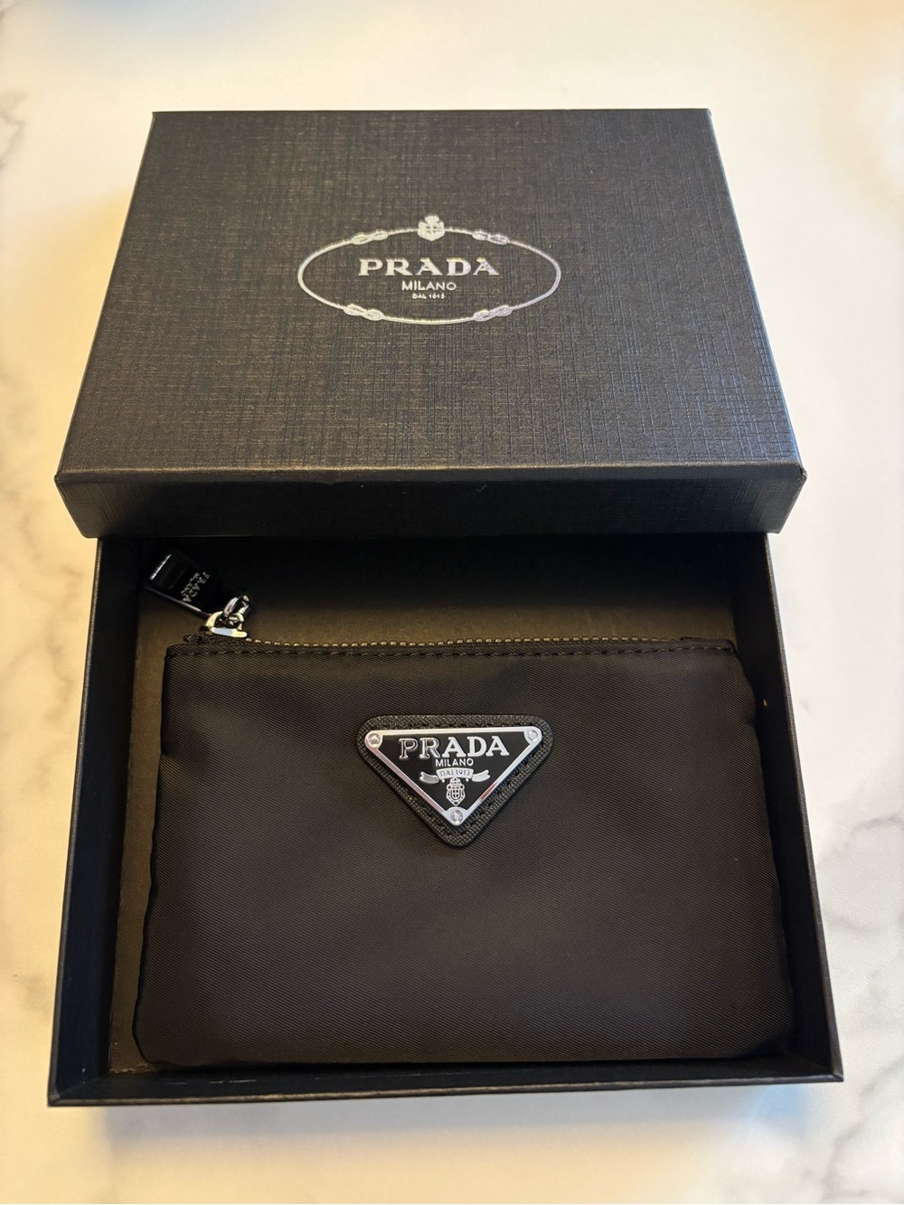 Prada Black Nylon Zip Pouch with Triangle Logo